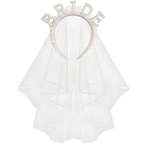 Nouvel ensemble de voile de mariée en satin perlé avec bandeau et couronne à lettres pour fête de <span class=keywords><strong>mariage</strong></span>, voiles de mariée de haute qualité - Product Image 1