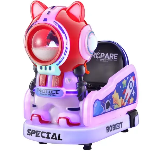 Conception de sécurité dessin animé animal enfants monnayeur espace chat 3d kiddie ride voitures à bascule machine de jeu d'arcade