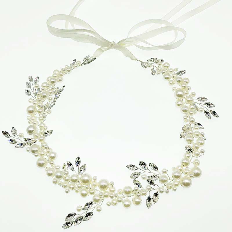 Лидер продаж, Серебряная лента с жемчугом, свадебные аксессуары для волос, головные повязки для волос с кристаллами, свадебные украшения для волос для невесты