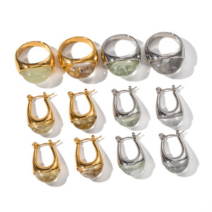 Geometric <b>Stud</b> <b>Earrings</b> Stainless Steel 18K Gold Plated Bezel Setting Fashion Jewelry For Women - Product Image 5