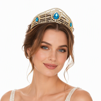 Großhandel Gold-Legierung Strass-Tiara, Blaue Saphir-Kristallkrone, Braut Hochzeit Festzug Damen Kopfschmuck