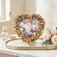Cadre photo en résine sculptée style européen, motif rose dorée en forme de cœur, écologique, décoration romantique pour mariages et chambres