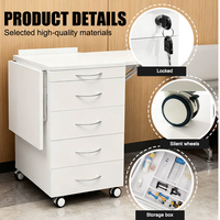 Armoire mobile dentaire à 4 tiroirs verrouillables avec table latérale pliable, chariot de rangement mobile pour clinique dentaire