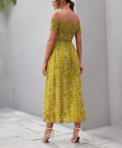 Abito Lungo Estivo Primaverile con Spalle Scoperte, Stampa Floreale e Arricciature, Stile Boho, Manica Corta, 100% Rayon, Vendita all'Ingrosso - Product Image 2