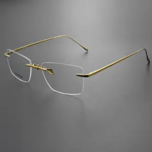 Rimless titanium optical frame Small rectangular frame frameless pure titanium men's glasses frame vintage glasses