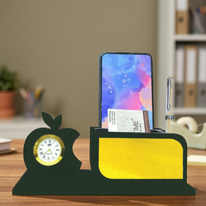 Desktop <b>Phone</b> Holder <b>Stand</b> with Clock Pen Holder Table Riser for Office <b>Desk</b> Corporate Gift - Product Image 4