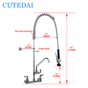 Meilleur <span class=keywords><strong>Robinet</strong></span> <span class=keywords><strong>de</strong></span> <span class=keywords><strong>Cuisine</strong></span> Mural Central en Laiton à 2 Trous, Eau Chaude et Froide, Double Poignée, Pré-évier Commercial - Product Image 2