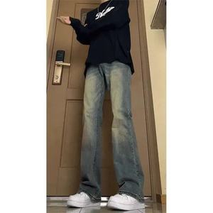 Pantalones Vaqueros Ajustados Azules Retro para Hombre, Otoño e Invierno, Estilo Americano, Lavados, Holgados, Ligeramente Acampanados, de Pierna Recta - Product Image 6