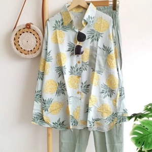 Women's Printed Casual Long Sleeve Shirt Long <b>Pants</b> 2 Piece Set Fashion - Product Image 1