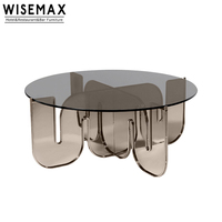 WISEMAX FURNITURE Table basse moderne nordique arrondie arc-en-ciel, salon, verre transparent, acrylique, table basse intelligente colorée