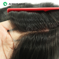 Perruque courte pour homme, 6 pouces, en cheveux Remy indiens humains, pleine dentelle, nouée à la main, brun clair, densité 130%, couleur noir foncé