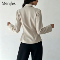 Blazer élégant beige pour femme, cintré à la taille, à bouton unique, revers cranté, manches longues, idéal pour le bureau ou les occasions décontractées