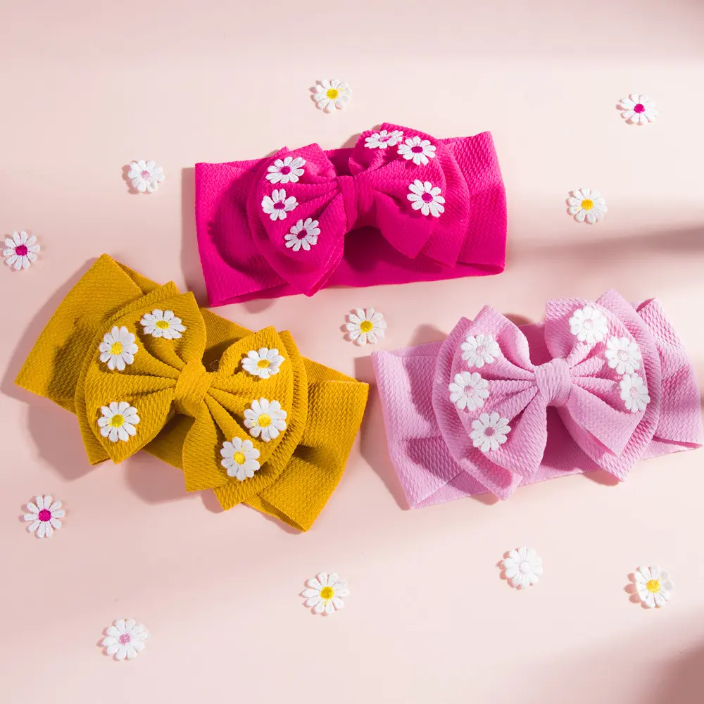 Baby Girls Cute Daisy Flower Soft Elastic Hairband Cute Big Bow Kids Hair Accessories Nylon Headband