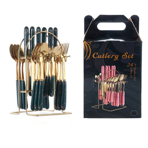 Nordic 24Pcs Stainless Steel Flatware <b>Set</b>, Elegant Marble Steak <b>Knife</b> Fork, Luxury Dessert Spoons with Gift Box - Product Image 5