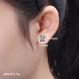 Pendientes de Panda en Oro Blanco con Cristal, Diseño de Dibujos Animados, Joyería de Moda para Mujer, Regalo, Microincrustaciones, Aleación de Zinc - Product Image 5