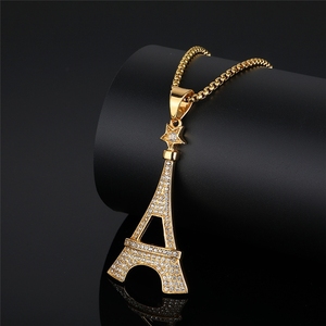 Collier Pendentif Homme en Acier Inoxydable Simple, Étanche et Inaltérable, avec Tour Eiffel de <span class=keywords><strong>Paris</strong></span> CZ Style Hip Hop Iced Out - Product Image 4