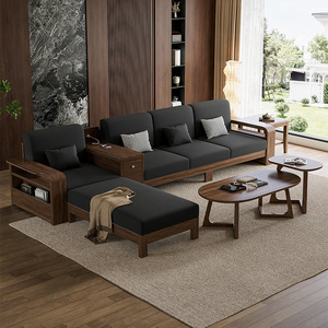 Ensemble de canapé <span class=keywords><strong>en</strong></span> <span class=keywords><strong>bois</strong></span> massif noyer noir nouveau Style chinois double usage hiver été moderne minimaliste <span class=keywords><strong>en</strong></span> forme de L <span class=keywords><strong>Chaise</strong></span> d'angle rangement - Product Image 2