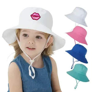 plage chapeau bébé fille Suppliers-Chapeau de pêche pour enfants, avec corde brodée, personnalisé, pour garçons et filles, bob, plage