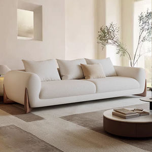 Sofá de Tres Plazas en Forma de L, Estilo Italiano Minimalista Moderno, Estructura de Madera, Tapizado en Lana de Cordero, Ecológico, <span class=keywords><strong>para</strong></span> Hotel, Apartamento, Sala de Estar - Product Image 1