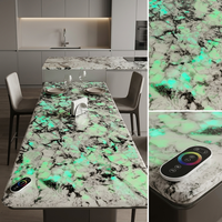 Table à thé rétroéclairée RGB Luca |   Table basse en pierre de breccia beige crème, avec variateur d'intensité sans fil, décoration moderne pour salon, taille sur mesure