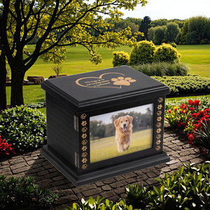 Modern El Yapımı Büyük Ahşap Evcil Hayvan Anıt Urnesi, Fotoğraf Çerçeveli Bambu Tabut, Köpek veya Kedi Külleri İçin Güvenli Saklama Kutusu - Product Image 6