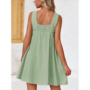 Fisoew Women's Summer Sleeveless Mini Dress Square Neck Elastic Waist Loose <b>Swing</b> Casual Dress - Product Image 4