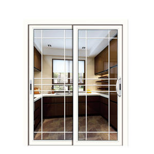 Desain Clauses Grill Pintu Kaca Geser Aluminium Pola Desain Baru dengan Kisi PVC Tempered Glass Pintu Masuk Modern Hotel OJY - Product Image 1