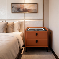 Fabricant direct, tables de chevet modernes haut de gamme avec charge sans fil et éclairage LED 3 couleurs, idéales pour les hôtels en appartement