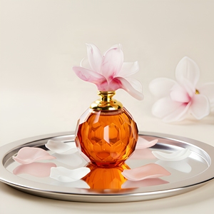 Crystal Coast Amber Crystal Perfume <b>Bottles</b> with Flower <b>Stopper</b> Round Shape Decorative Fragrance Containers for Home Use - Product Image 3