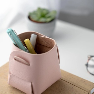 Boshiho Leather Pen Pot Office <b>Desk</b> Pen Holder Foldable Storage Tray Makeup Brush Basket Box Pouch - Product Image 5