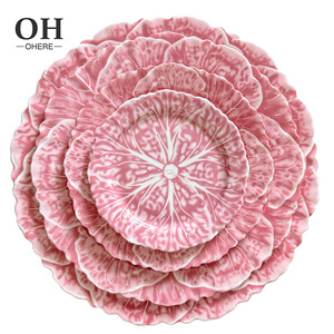 <span class=keywords><strong>Assiette</strong></span> <span class=keywords><strong>de</strong></span> présentation élégante en porcelaine rose à motif <span class=keywords><strong>de</strong></span> chou et <span class=keywords><strong>de</strong></span> <span class=keywords><strong>feuille</strong></span>, 4 tailles, pour cadeau - Product Image 1