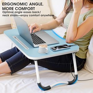 Portable <b>Foldable</b> Laptop <b>Desk</b> with Card Slot & Cup Holder for Home <b>Office</b> or Student Dormitory Simple Wooden Design - Product Image 4