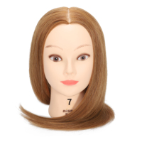Tête d'entraînement en cheveux humains à texture douce de 16 pouces, 100 % cheveux naturels, mannequin pour la formation en permanente capillaire