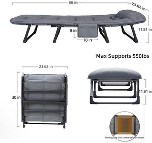 Cama Plegable Portátil, Silla Reclinable, 6 Posiciones Ajustables, Estructura de Acero Resistente, Alta Capacidad de Carga, Cama Plegable Portátil para - Product Image 2