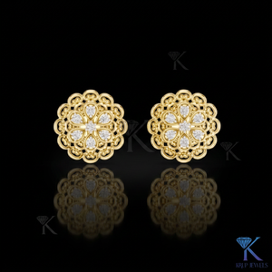 ต่างหูเพชร CVD แบบฝังลายดอกไม้ KRUP JEWELS KJE 87 ทรงบริลเลียนท์คัท ทองคำแท้ วินเทจ หรูหรา เครื่องประดับสำหรับผู้หญิง - Product Image 2
