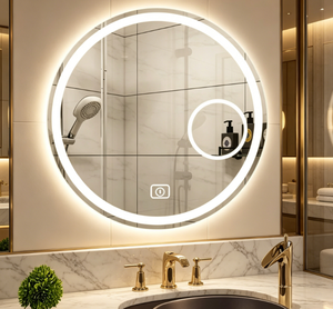 Round LED Bathroom <b>Mirror</b> Anti Fog Wall Mounted Smart <b>Makeup</b> <b>Mirror</b> 3 Color Dimmable Touch Screen for Hotel Home - Product Image 6