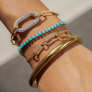 Pulsera de acero de titanio azul turquesa con engaste de canal para mujer, joyería de regalo - Product Image 2