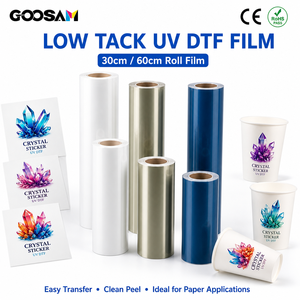 Rouleau de film adhésif transparent blanc Goosam à faible viscosité, cristallin, 30 cm x 60 cm x 100 m, pour impression d'étiquettes personnalisées - Product Image 1