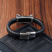 Bracelet jonc personnalisable 2025 en cuir véritable tressé avec fermoir magnétique en acier inoxydable, à graver