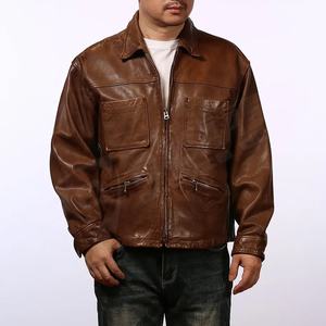 Court-marron printemps automne mode décontracté hommes vestes en cuir au tannage végétal de haute qualité - Product Image 2