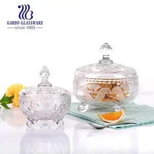 Glazen Deksel Gegraveerd Opslag Jar Clear Cristal Moderne Glas Suiker Pot Met Voet Bruiloft Decoratieve Fles Snoep Maken Potten China