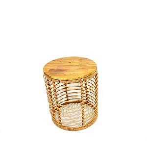 Mesa de Centro de Moda Ecológica y Duradera con Laterales de Cuerda, Tapa de Madera y Estructura de Hierro, Hecha a Mano, Estilo Tropical Minimalista Moderno para Sala de Estar - Product Image 1