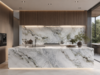Dalles de marbre blanc volcanique pour îlots de cuisine, revêtements de sol de hall d'hôtel, tables basses, lavabos autoportants et panneaux muraux décoratifs