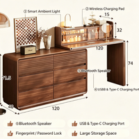 Table de toilette haut de gamme en bois massif avec miroir LED intelligent 3 couleurs et 3 tiroirs, grand rangement, pour chambre à coucher
