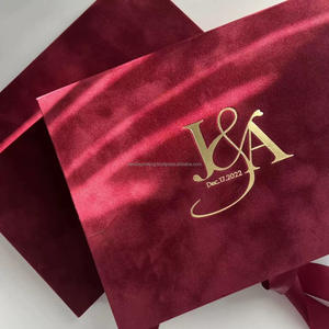 Luxury Velvet Rigid <b>Wedding</b> Invitation <b>Box</b> with Acrylic Card Gold Foil Print Tassel Ribbon Reusable Custom Packaging - Product Image 2