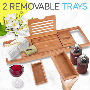 Carrello da bagno in bambù all'ingrosso con gambe pieghevoli vassoio da bagno <span class=keywords><strong>pieghevole</strong></span> di lusso <span class=keywords><strong>per</strong></span> vasca da bagno - Product Image 5