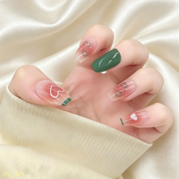 24 faux ongles en ABS, motif cœur carré, forme amande, à presser, avec colle, réutilisables, qualité salon, couverture complète, vente en gros