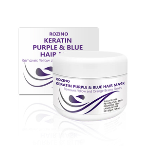 Masque capillaire Rozino Keratin Purple And Blue pour éliminer les tons jaunes et brassy, nourrir et réparer les cheveux blonds et décolorés. - Product Image 1