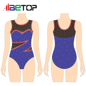 Body da Ginnastica Ritmica per Bambine, Design OEM Gratuito, Costume da Competizione Aerobica Rosso, Nero, Bianco, Viola - Product Image 2