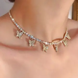 Colgantes de mariposa de cristal, gargantillas para mujer, gargantilla de cadena hueca de Color dorado con personalidad, collares para mujer, Collar Punk, joyería